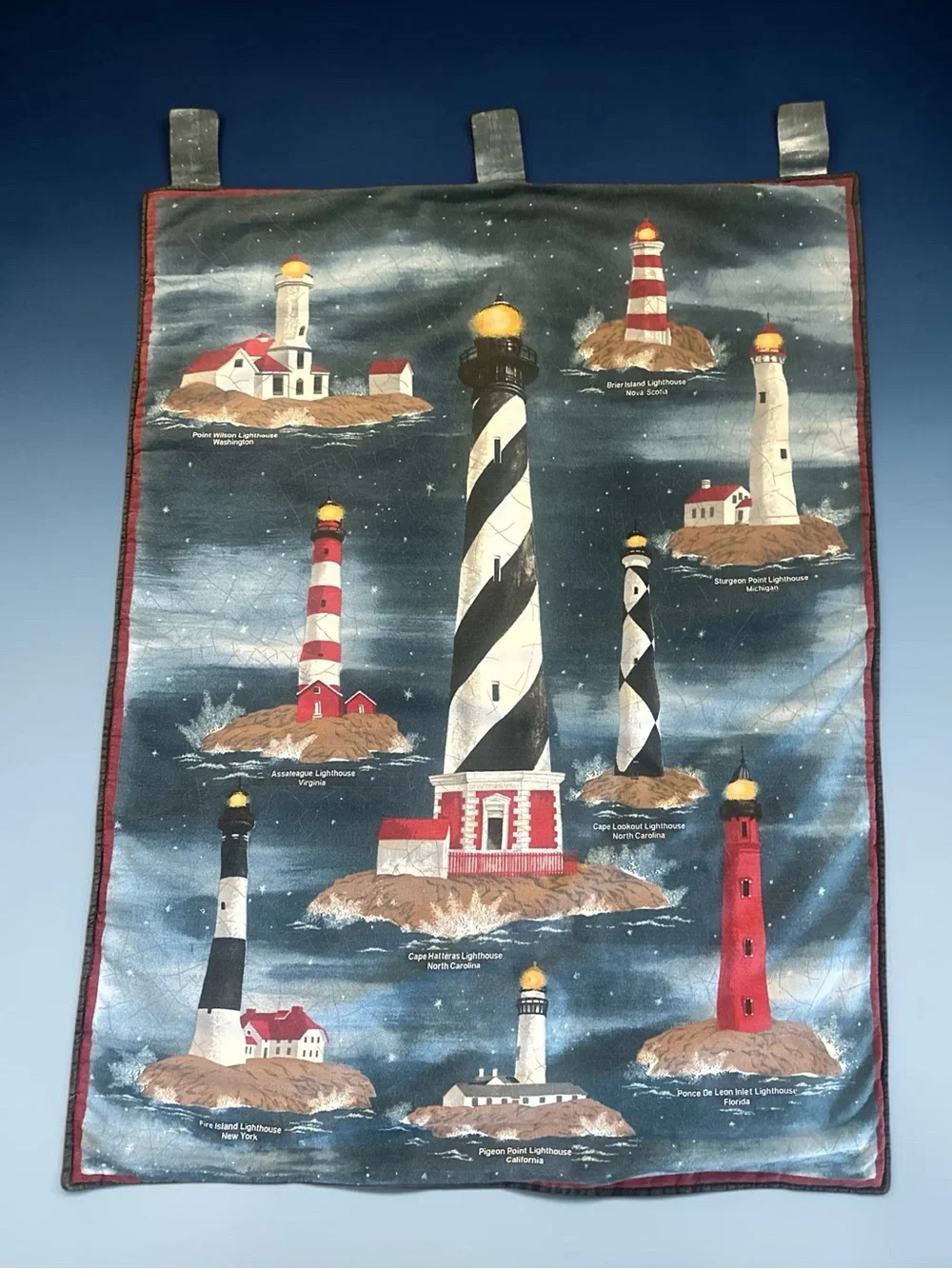 Springs Industries Nautical Lighthouse Wall Tapestry 36x25.5 Dark Blue Base Red